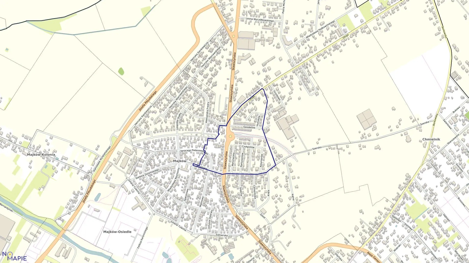 Mapa obrębu 002 Chmielnik w mieście Kalisz