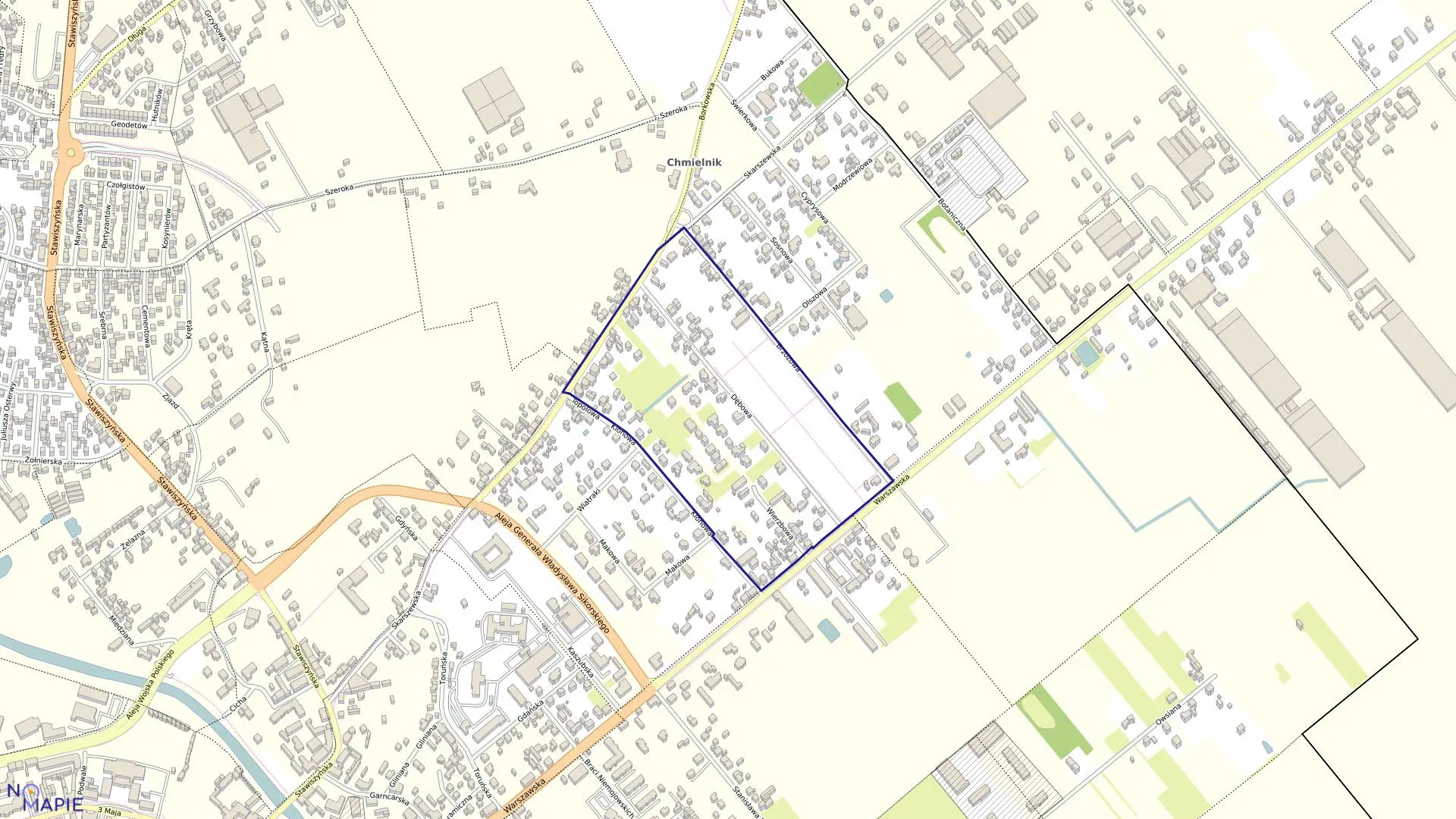 Mapa obrębu 013 Chmielnik w mieście Kalisz