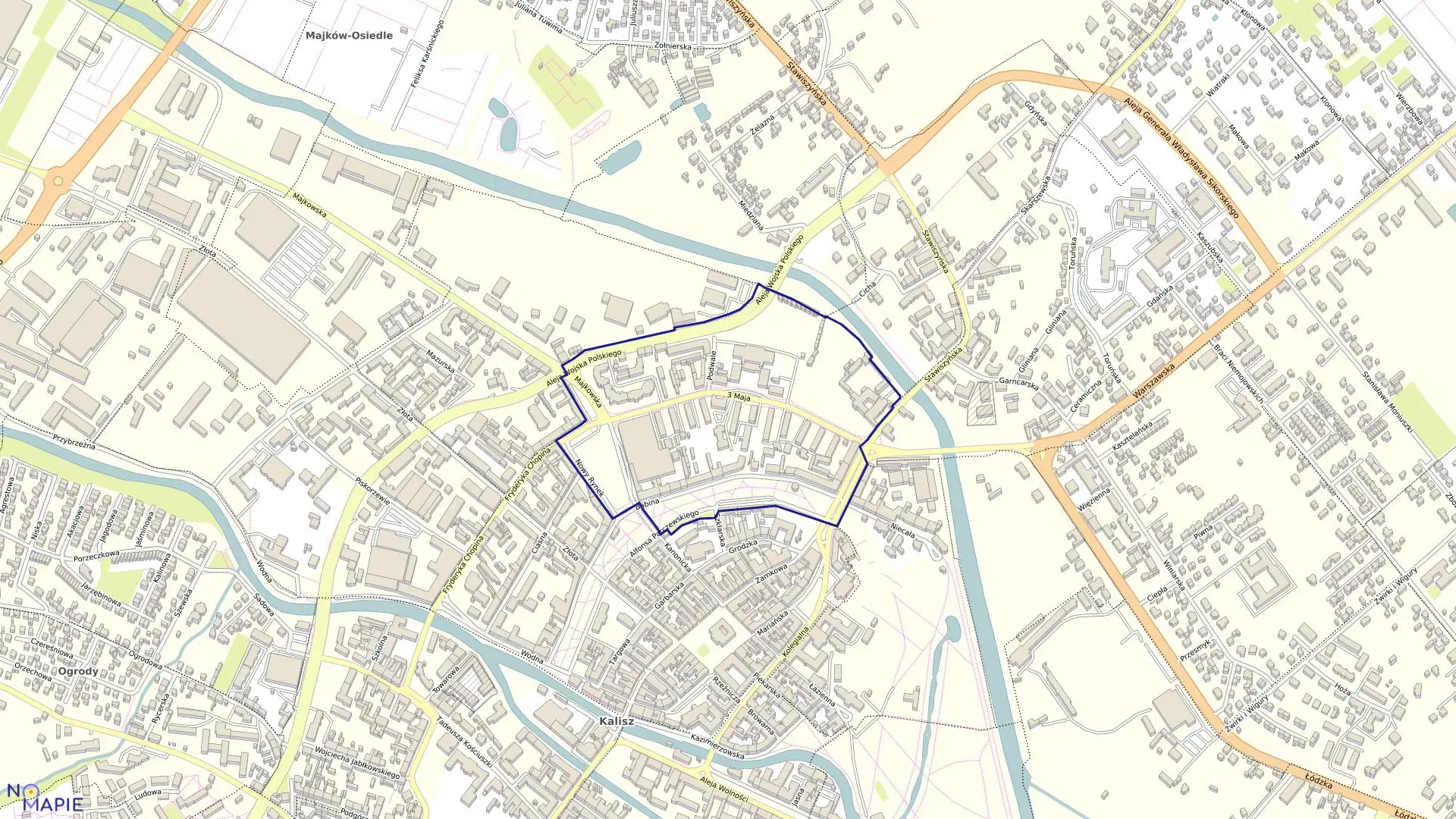 Mapa obrębu 016 Śródmieście w mieście Kalisz