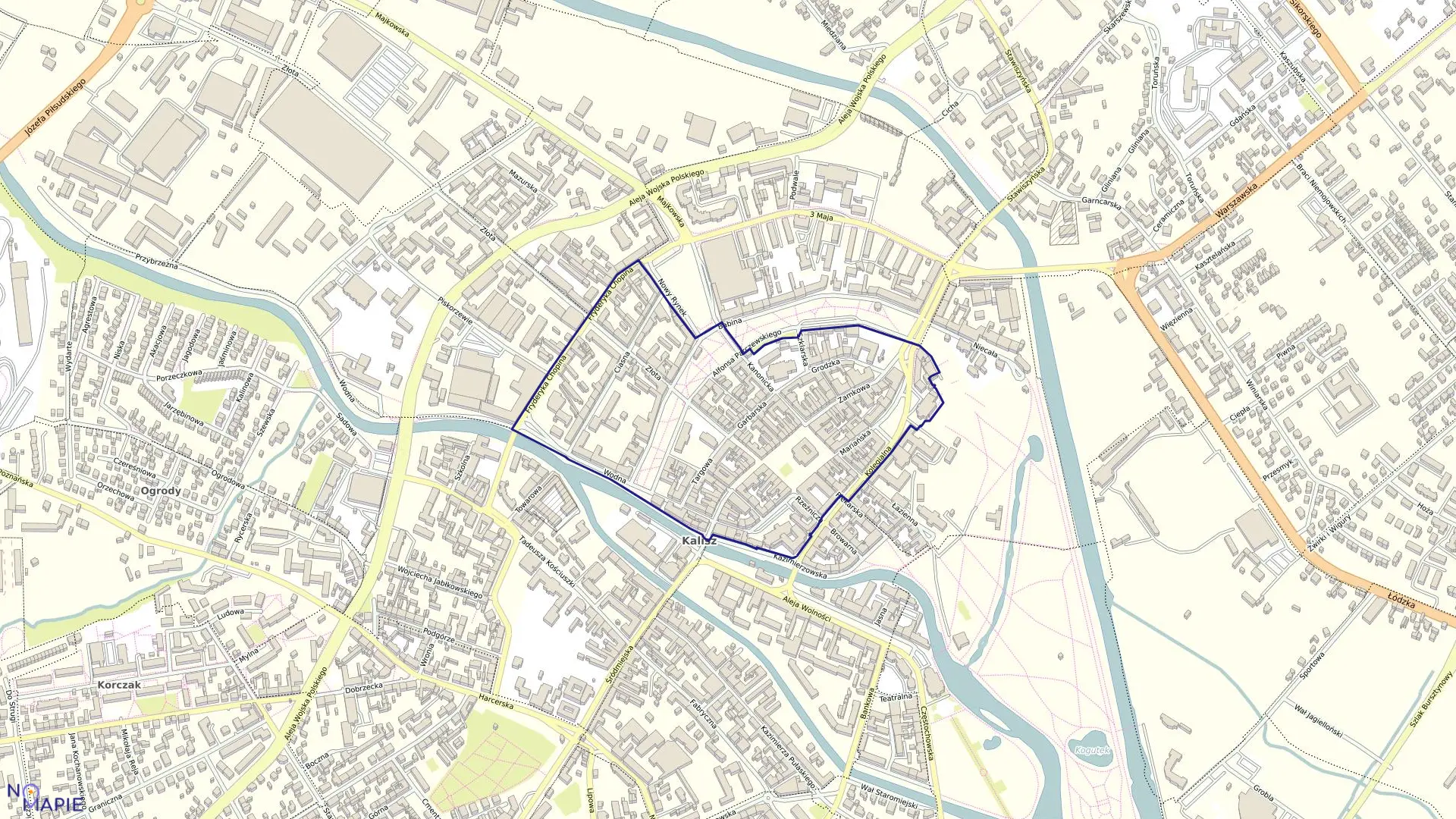 Mapa obrębu 025 Śródmieście I w mieście Kalisz