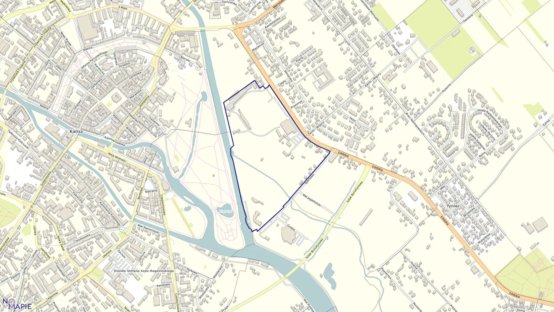 Mapa obrębu 033 Tyniec w mieście Kalisz