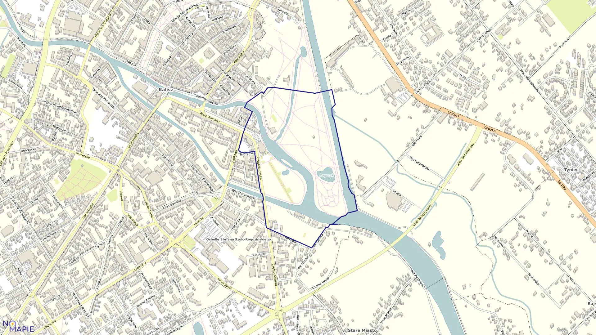 Mapa obrębu 034 Śródmieście I w mieście Kalisz