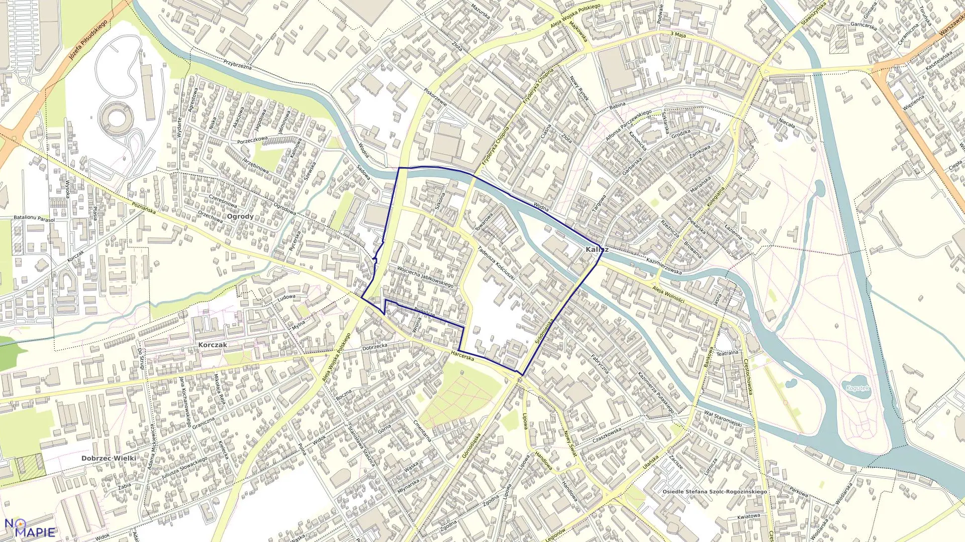 Mapa obrębu 036 Śródmieście II w mieście Kalisz