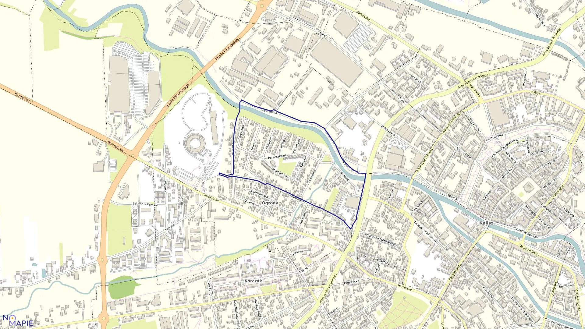 Mapa obrębu 037 Ogrody w mieście Kalisz