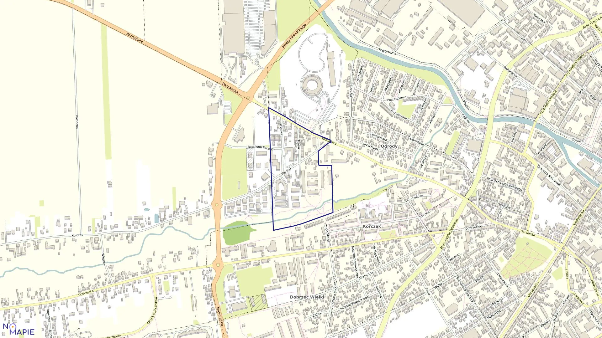 Mapa obrębu 040 Korczak w mieście Kalisz