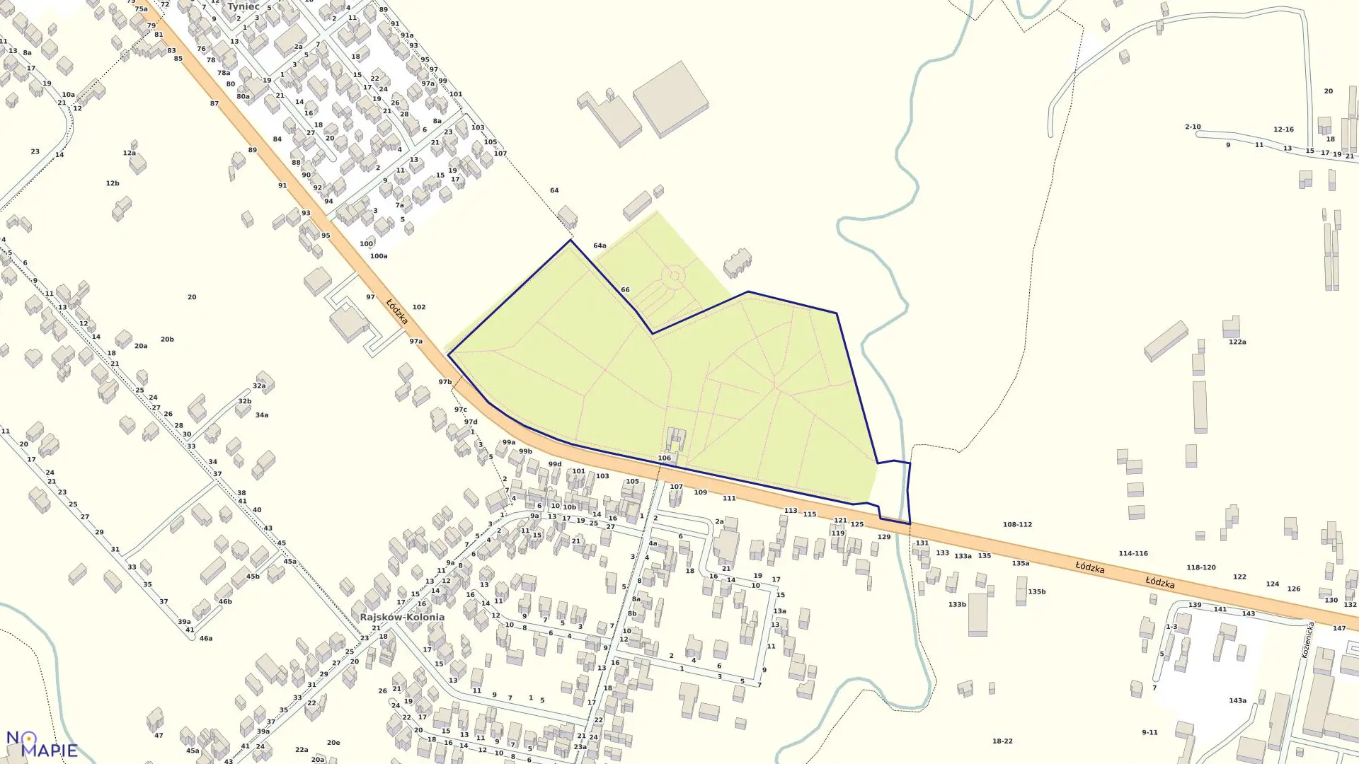 Mapa obrębu 057 Tyniec w mieście Kalisz