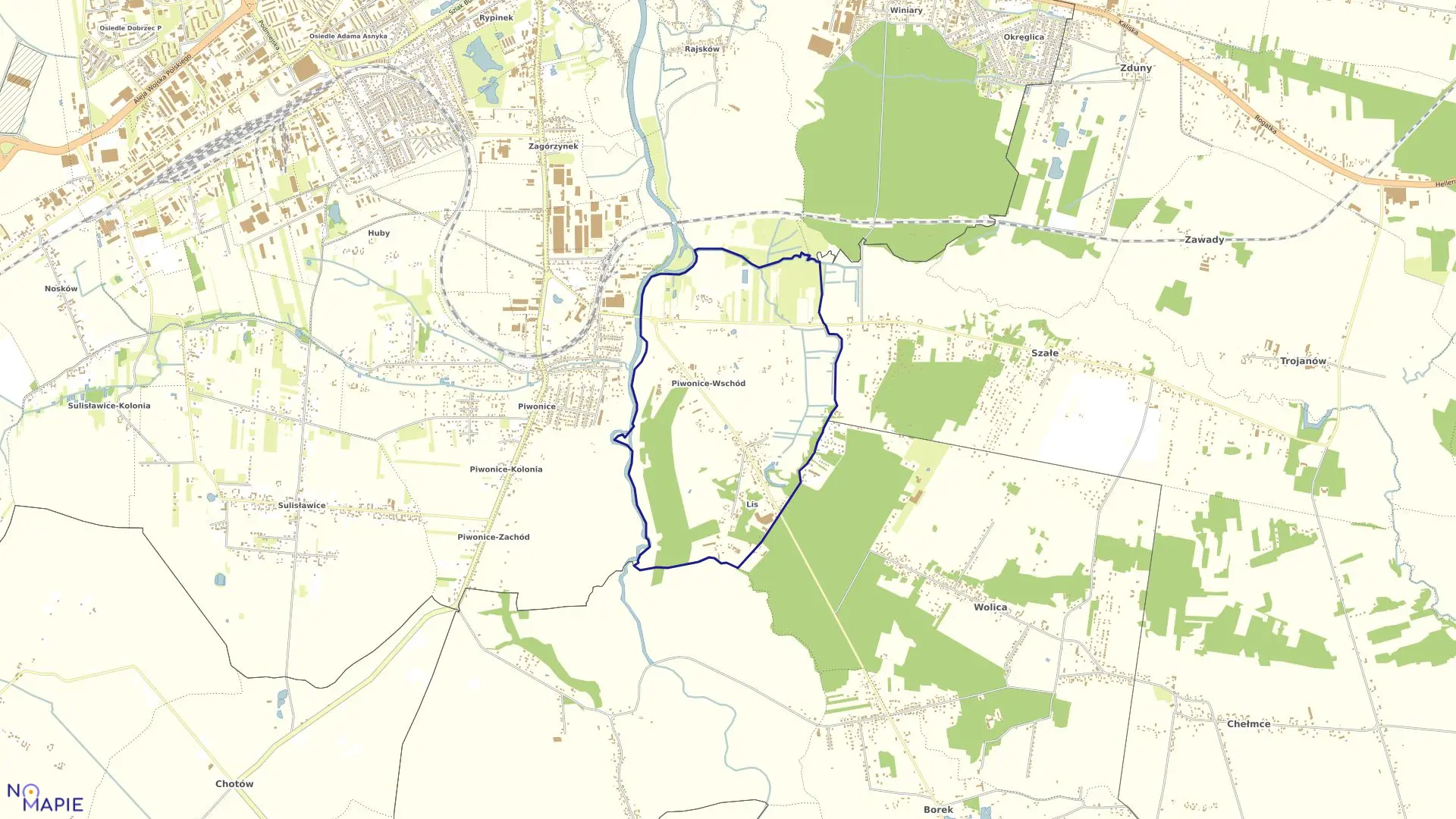 Mapa obrębu 147 Piwonice Kol.Wsch. w mieście Kalisz