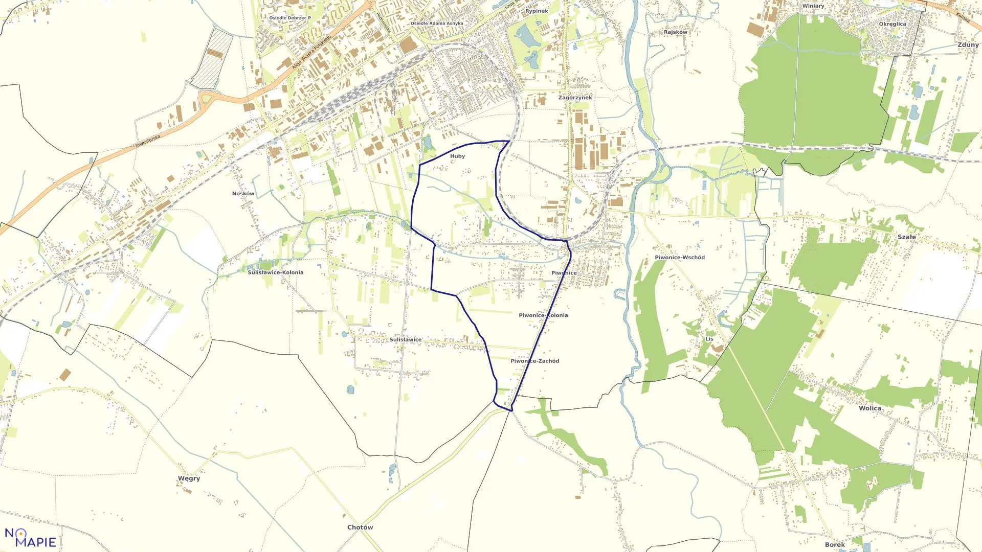 Mapa obrębu 148 Piwonice Kol.Zach. w mieście Kalisz