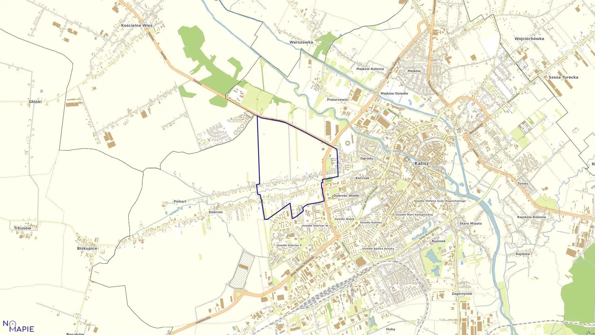 Mapa obrębu 153 Dobrzec w mieście Kalisz