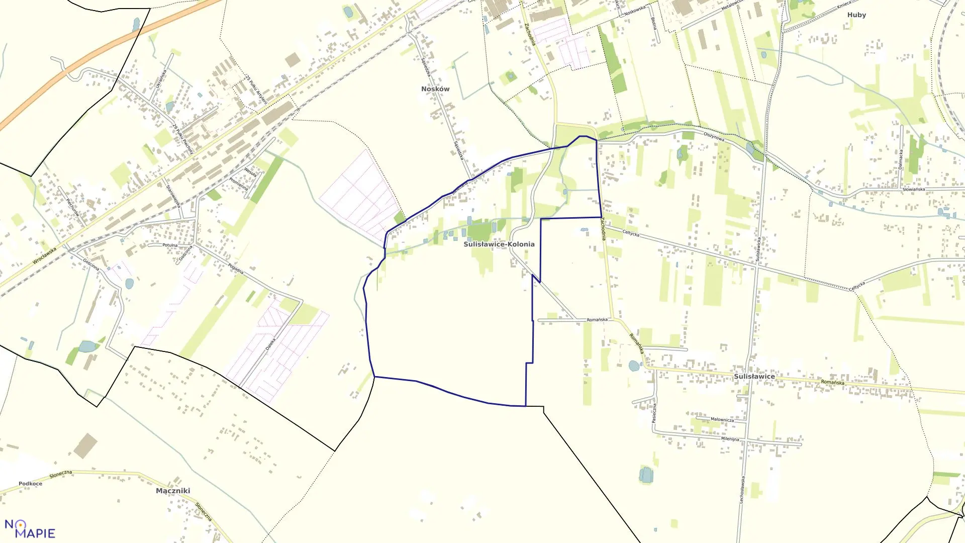 Mapa obrębu 162 Sulisławice Kol. w mieście Kalisz