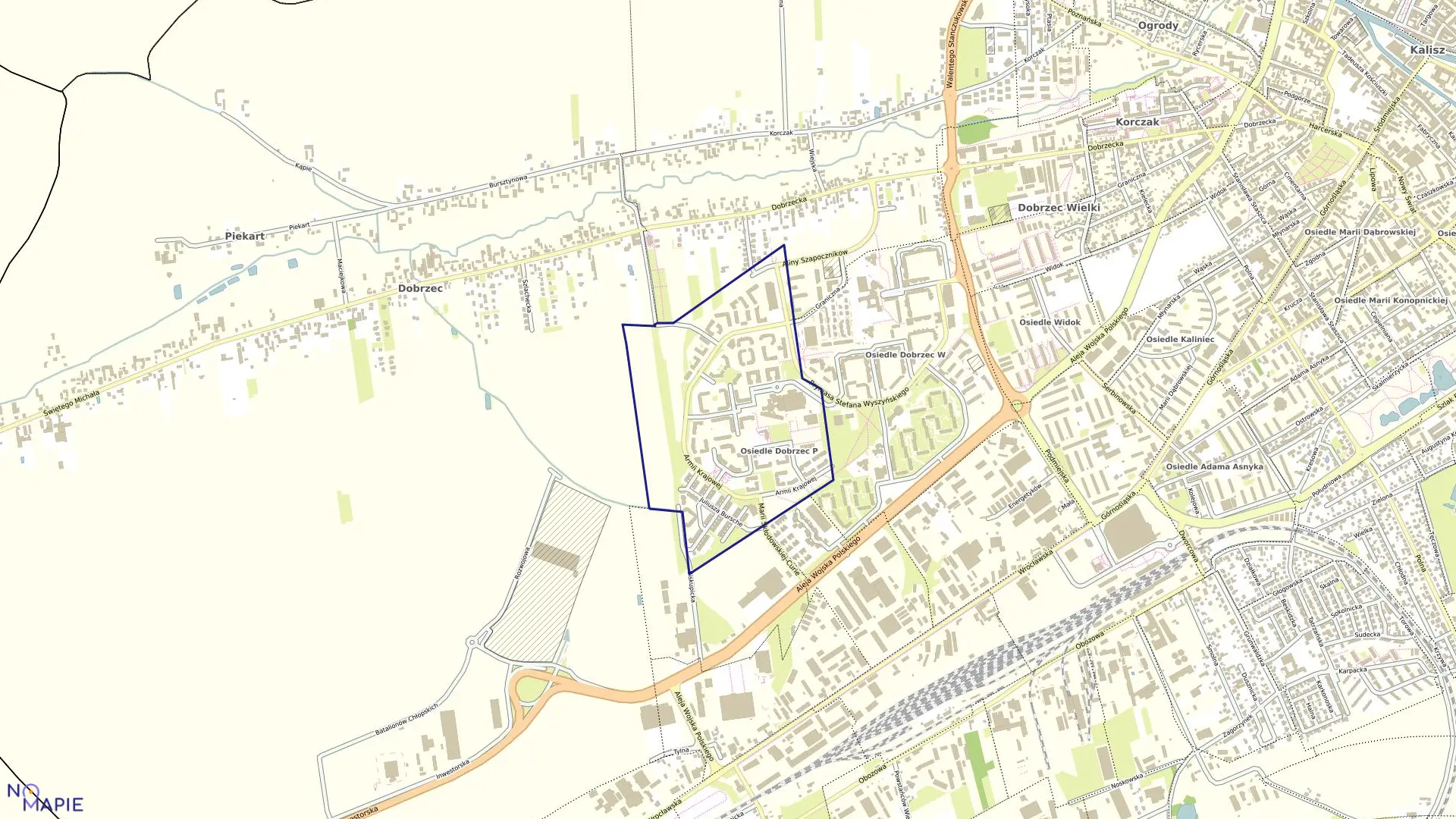 Mapa obrębu 75-1 Dobrzec w mieście Kalisz